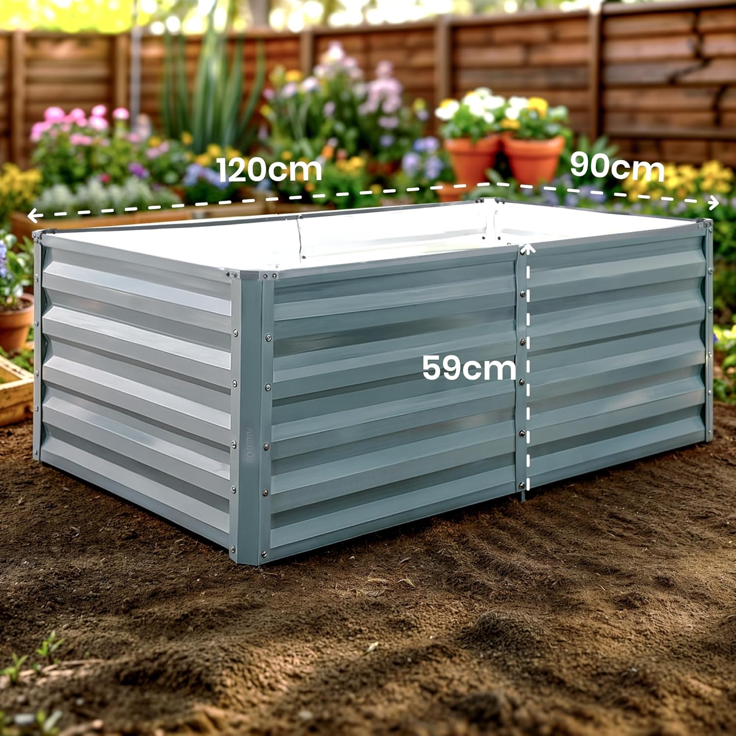 Hochbeet Metall 120x90x59, Gartenbeet aus verzinktem Stahl, wetterfest & rostfrei, Rechteckiges ohne Boden-Garten-On.de