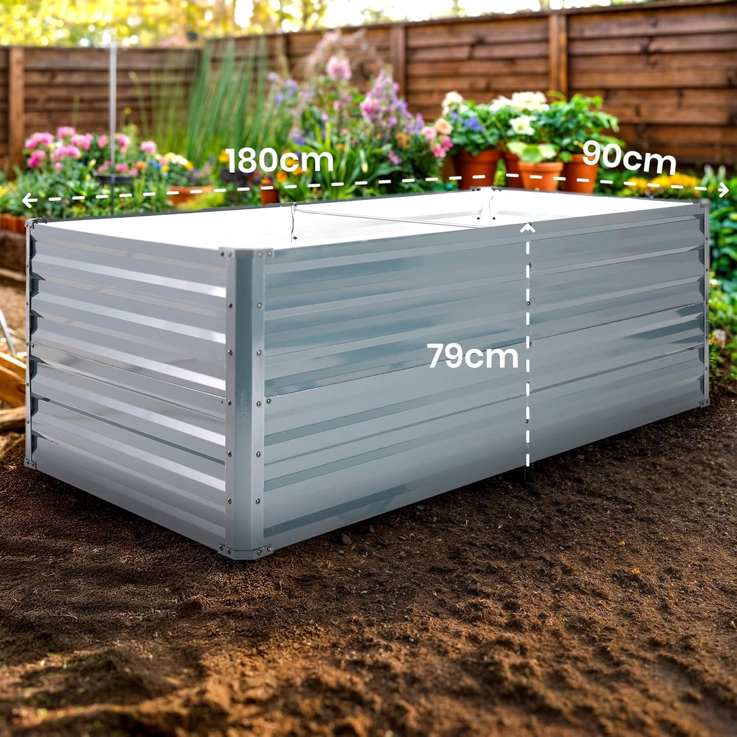 Hochbeet Metall 180x90x79, Gartenbeet aus verzinktem Stahl, wetterfest & rostfrei, Rechteckiges ohne Boden-Garten-On.de