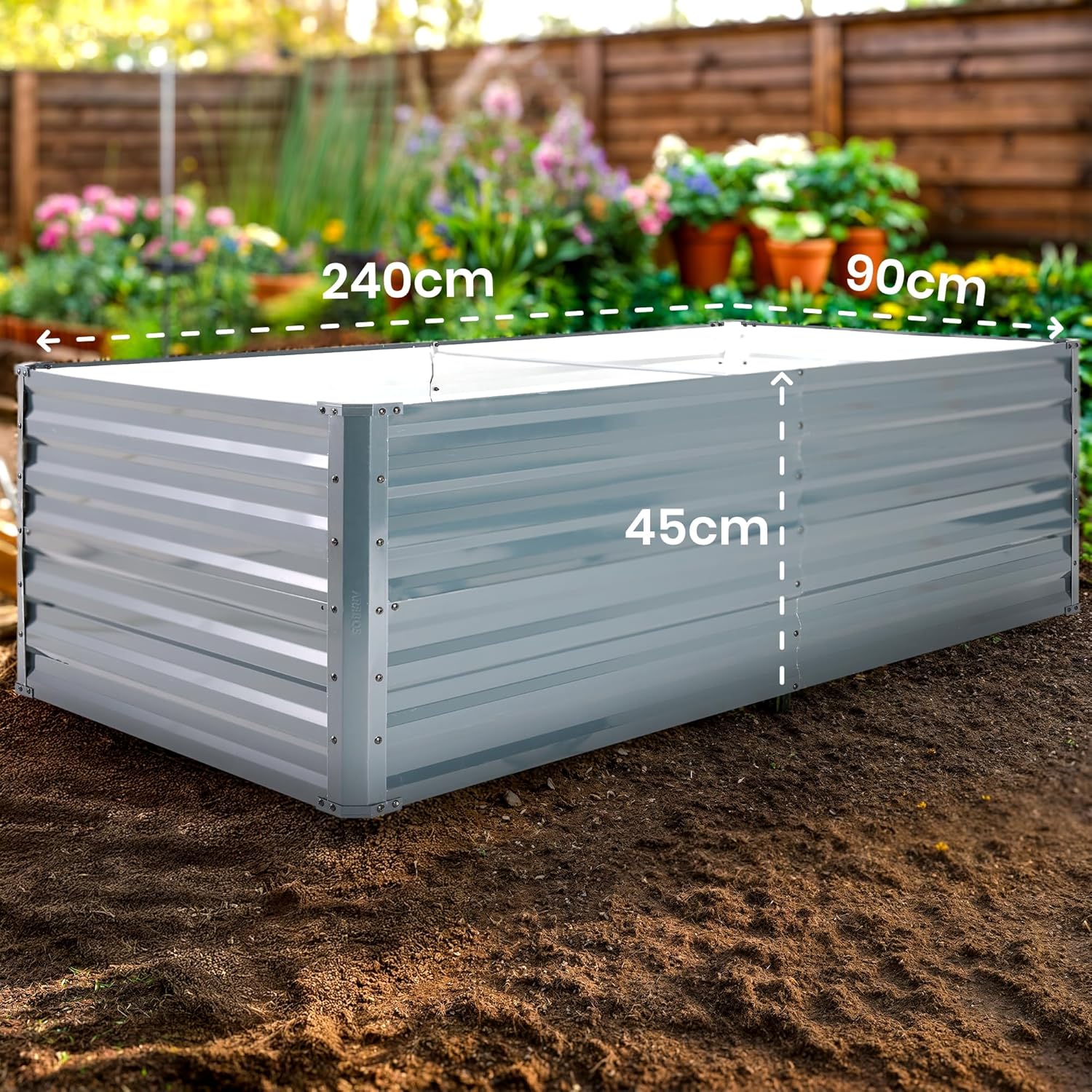 Hochbeet Metall 240x90x45, Gartenbeet aus verzinktem Stahl, wetterfest & rostfrei, Rechteckiges ohne Boden-Garten-On.de