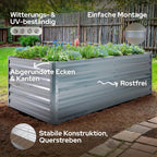 Hochbeet Metall 180x90x59, Gartenbeet aus verzinktem Stahl, wetterfest & rostfrei, Rechteckiges ohne Boden-Garten-On.de