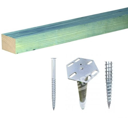 Holzfundament 3x4m für Gewächshaus inkl. Imprägniertes Kantholz und Schraubpfähle